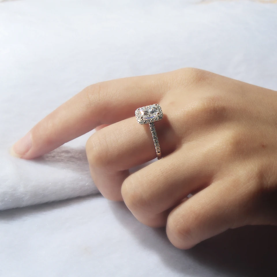 Бесцветное 1.2ct сияющая огранка VVS Charles Colvard Moissanite обручальное кольцо 14K 585 Белое золото Forever One Moissanite Halo кольца