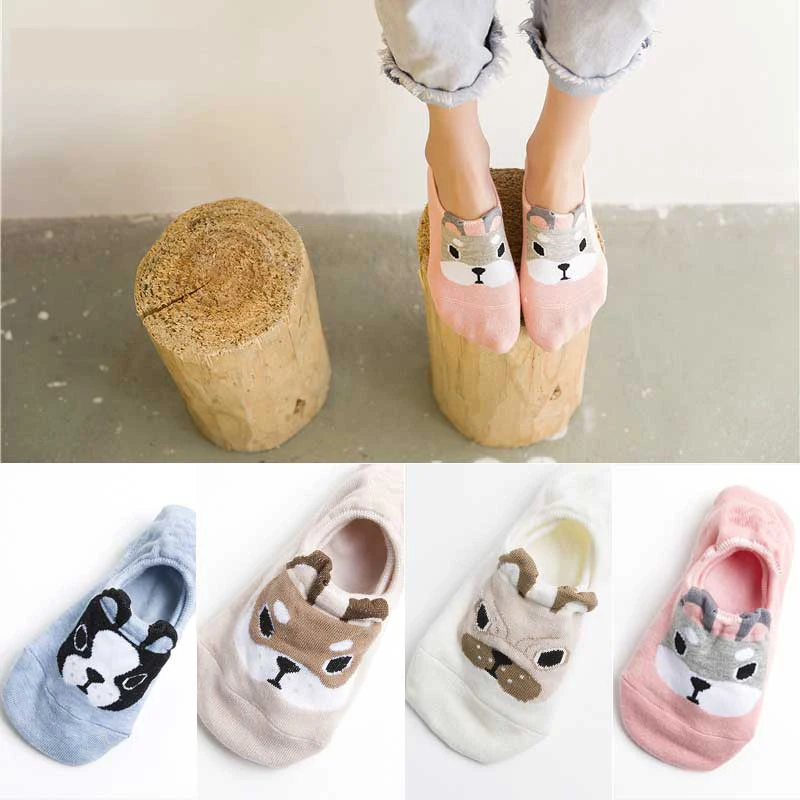 Epous Cartoon Cotton Pug Patterend Ankle Soks Slippers Women Thin Funnny Boat Socks Ladies Art Spotry Short Invisible | Женская одежда