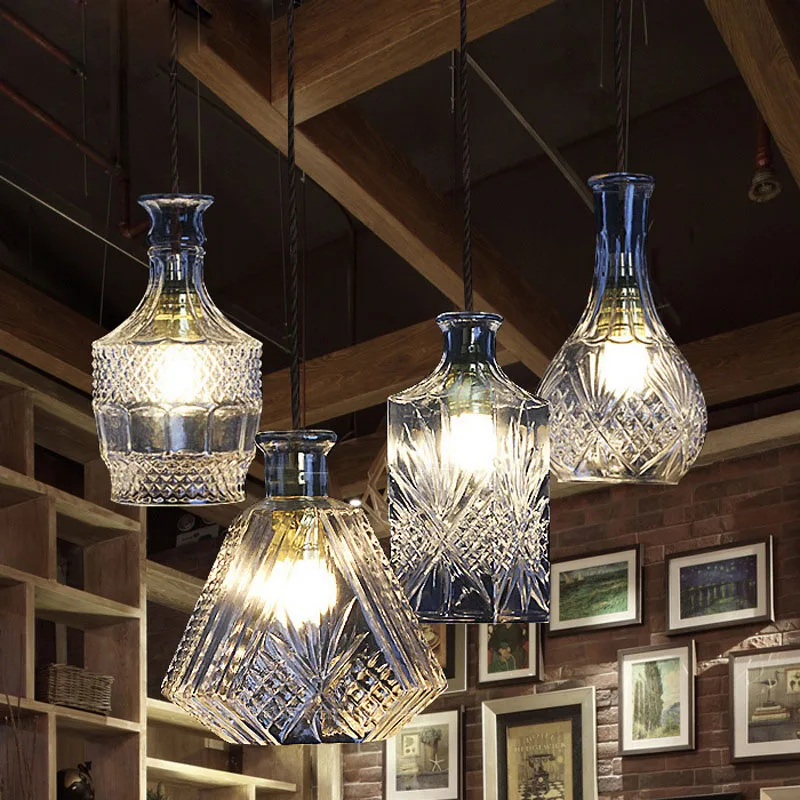 Современные минималистические винтажные подвесные светильники для винных бутылок кафе/бар лампы с одним стеклянным плафоном для декорации помещений и освещения E27.