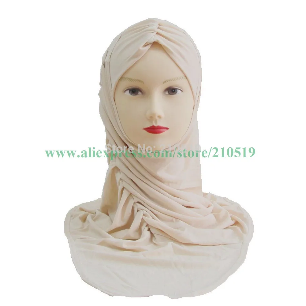 Однотонный гофрированный лайкровый хиджаб из двух частей | Тематическая одежда и