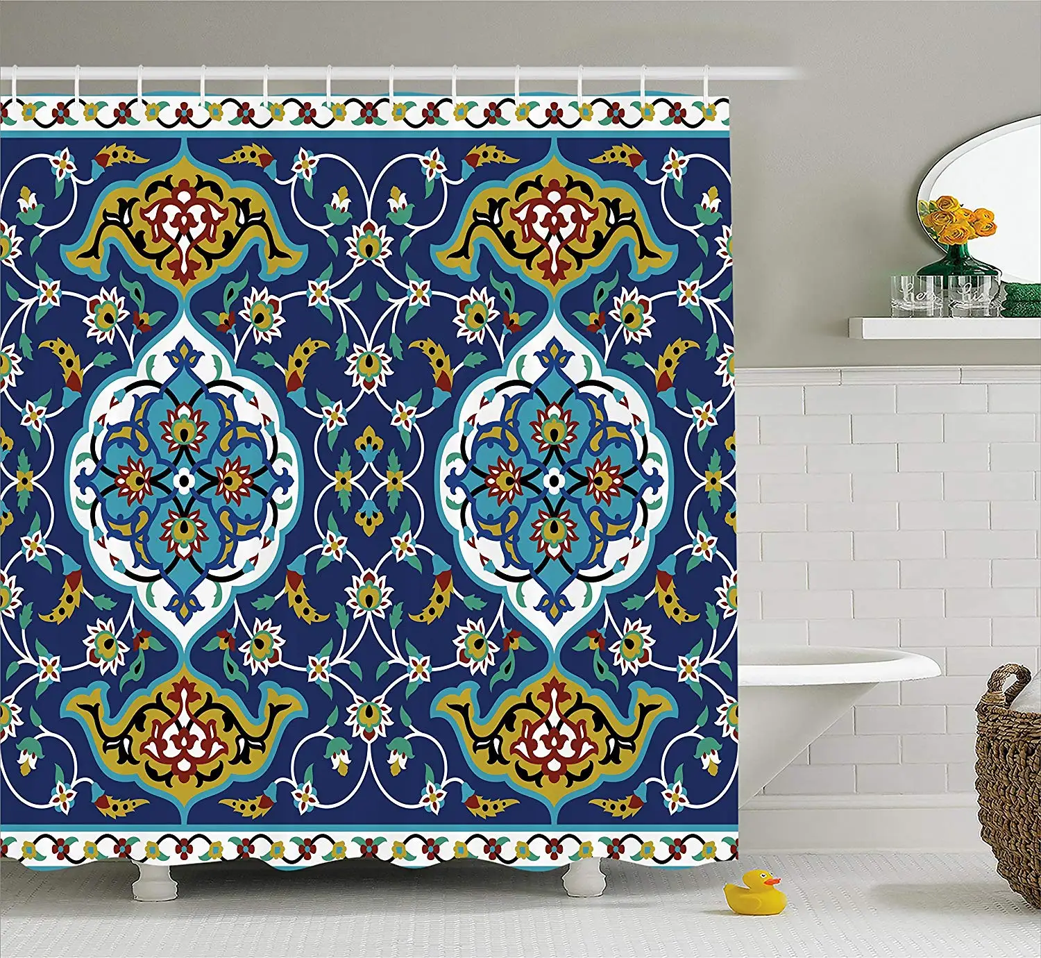 Moroccan Shower Curtain Authentic Oriental Motif with Vintage Byzantine Style Tile Effects Artwork Fabric for Bathroom | Дом и сад