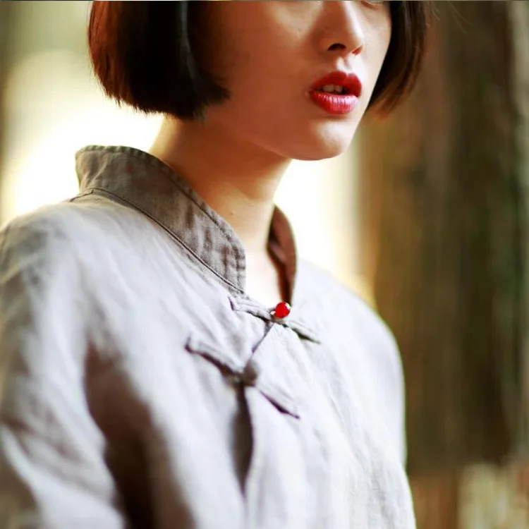 Original Was Thin Large Size Vintage Women's Ramie Small Linen Femme Plate Buttons Shirt Top | Тематическая одежда и