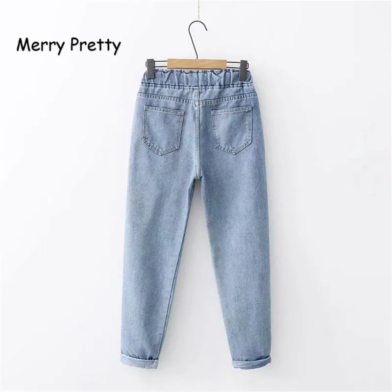 Merry Pretty, летние повседневные джинсы для женщин, с боковой полосой, Джинсы бойфренда для девочек, мешковатые джинсы, на завязках, с эластичным поясом, джинсовые штаны, M-2XL