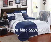 new fashion blue and white 6pcs 100 cotton hotel bedding set covers set queenfull size