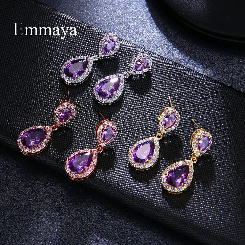 EMMAYA Rose Gold Vintage Allure Purple CZ  Earrings Women Wedding Jewelry Femme Brincos Gift images - 6