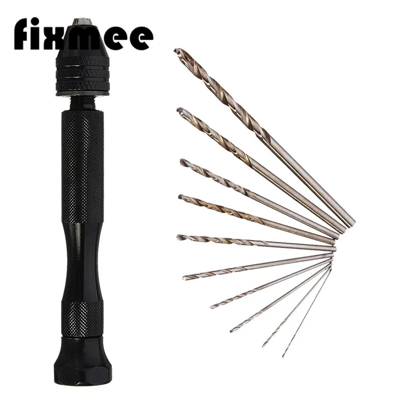 

Fixmee 10pcs Twist Drill Bit Mini Micro Aluminum Alloy Hand Drill With Keyless Chuck Woodworking Drilling Rotary Tools