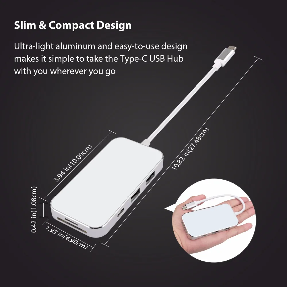 JZYuan 8-в-1 USB-C Type C 3 1 концентратор для PD 5 мм аудио 4K видео HDMI USB 0 SD/TF кард-ридер
