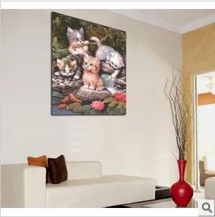 Factory Shop Cross Stitch Kit Three Playing Cat Animal Water High Quality Free Shipping | Дом и сад