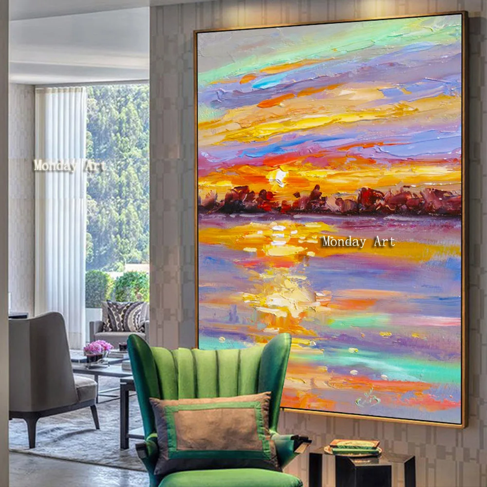 Ручная роспись современный морской пляж картина маслом море восхода солнца