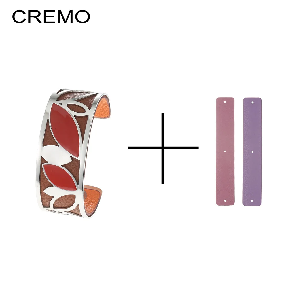 Brown Cremo DIY серебряный браслет, эмалированный браслет, браслеты из нержавеющей стали, двусторонний сменный кожаный ремешок, Femme Manchette Pulseras - Окраска металла: Brown