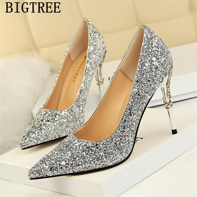 Туфли Bigtree свадебные с блестками фетиш туфли на высоком каблуке для невесты