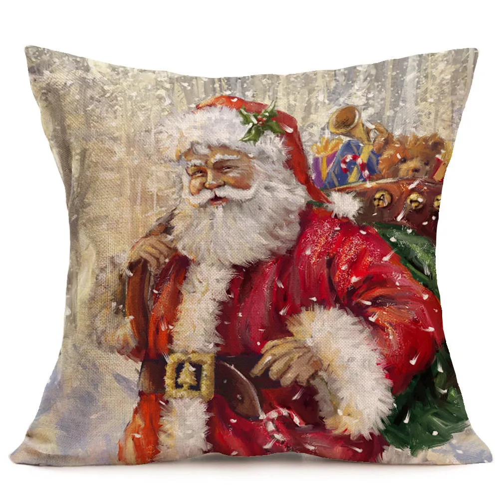 Merry Christmas Linen Santa Pillow Cases Sofa Cushion Cover Home Decoration Garden Decorative Supplies Tool Drop Shipping | Дом и сад