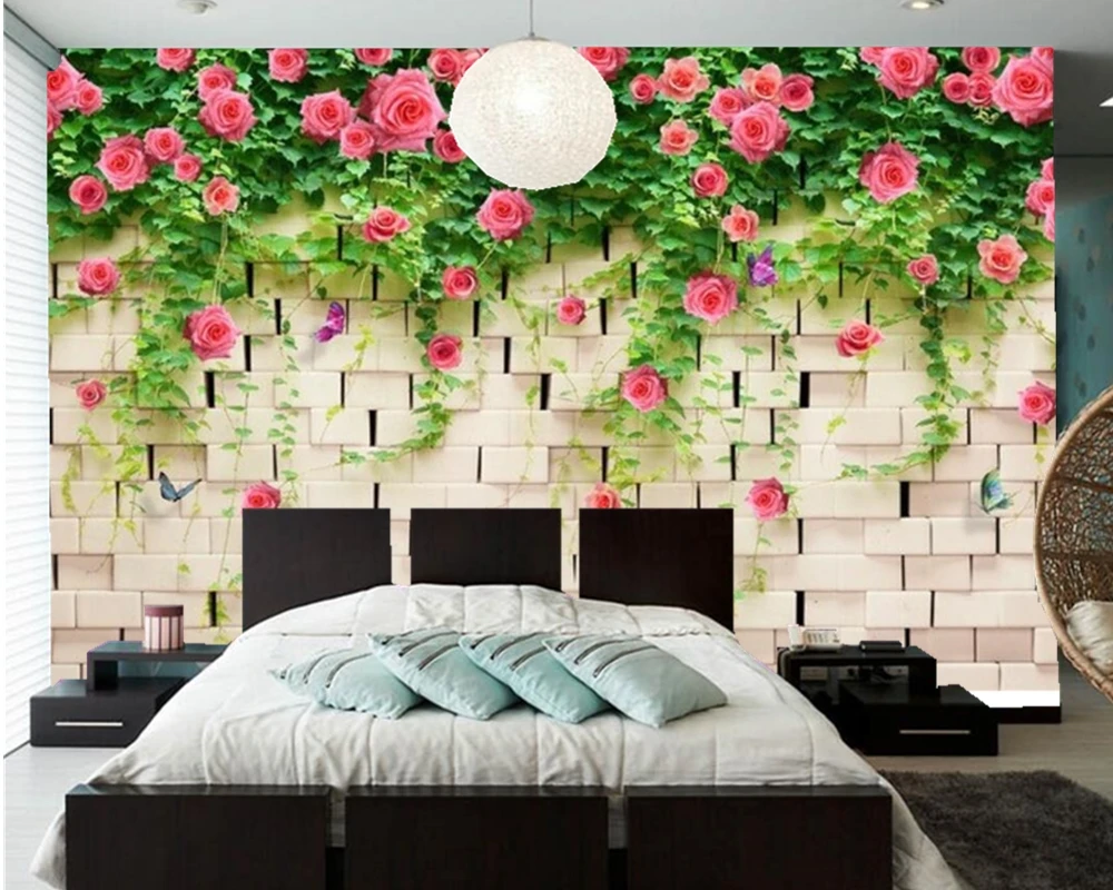 Обои настенные 3d с изображением розового кирпича Настенные обои на заказ для