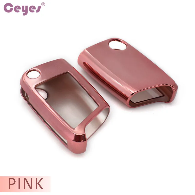 Pink Ceyes TPU чехол для автомобильных ключей для Skoda Octavia A5 Fabia для VW Polo Golf Passat для сиденья Ibiza Leon Авто оболочка аксессуары - Название цвета: Pink