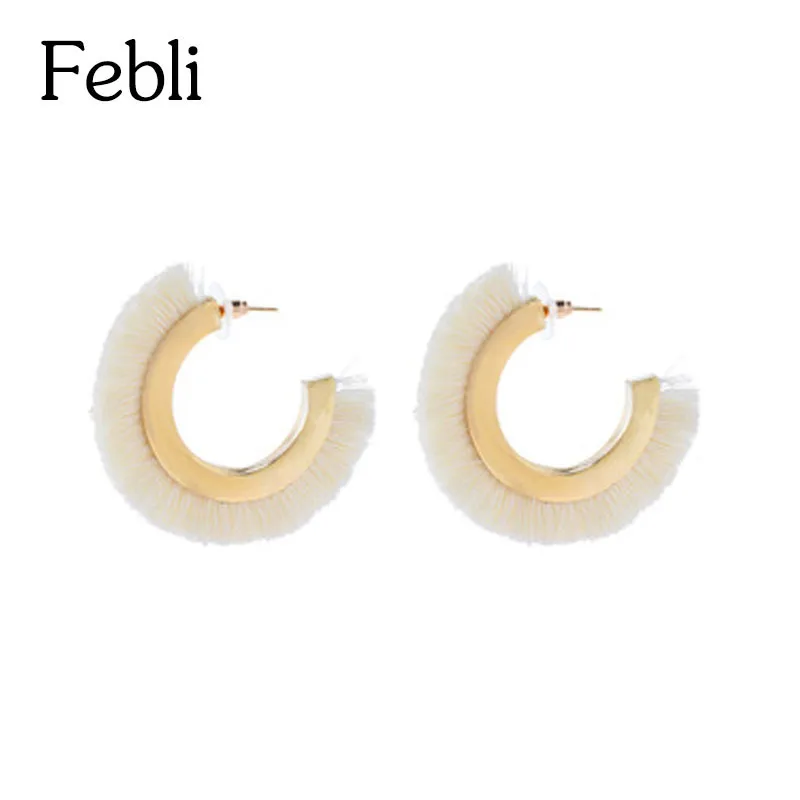 Febli 4 цвета хлопок кисточкой Серьги чешские большой круглый Серьги-гвоздики для