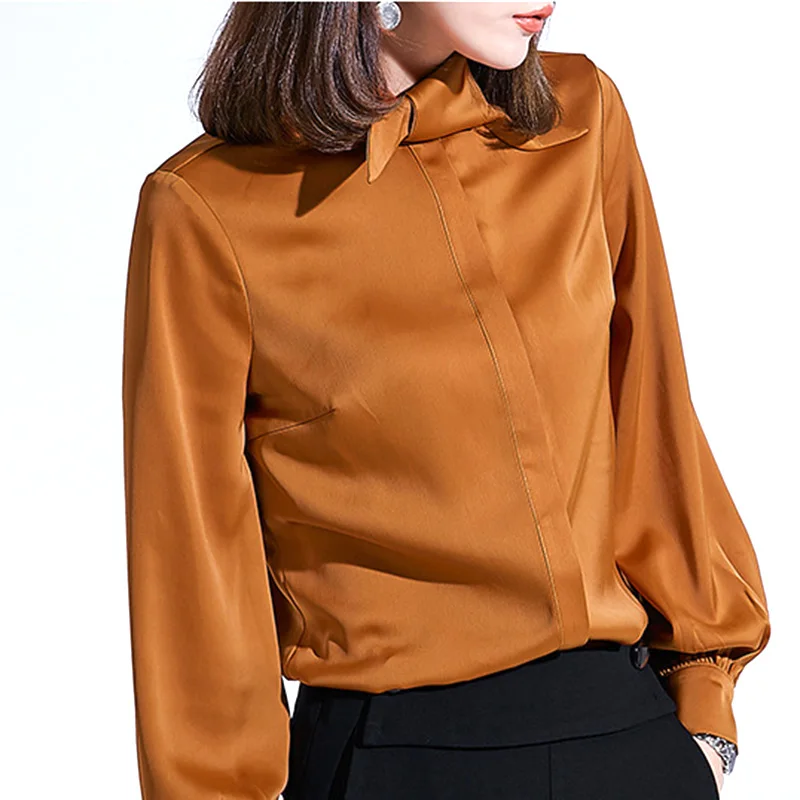 Новые осенние женские шелковые шифоновые блузки размер M XL с длинным рукавом