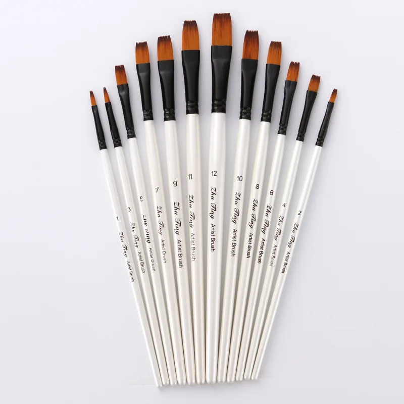 12 шт./партия белая деревянная ручка нейлон волосы Акварельная кисть для