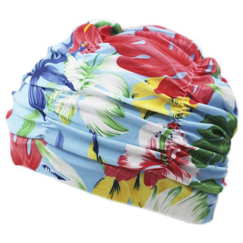 Pleated Flower 3 Плиссированные цветочные Лепестковые принты, тканевые плавающие шапки ming для плавания, бассейна, пляжа, серфинга, защищают длинные шапки с ушками, шапки размера плюс для женщин и мужчин - Цвет: Pleated Flower 3