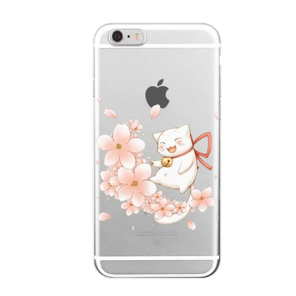 Мягкий прозрачный чехол для телефона iPhone 11 12Pro 5S 6S 7Plus 7 8Plus X XS Max Koi Fish Cherry Blossom Lucky Cat