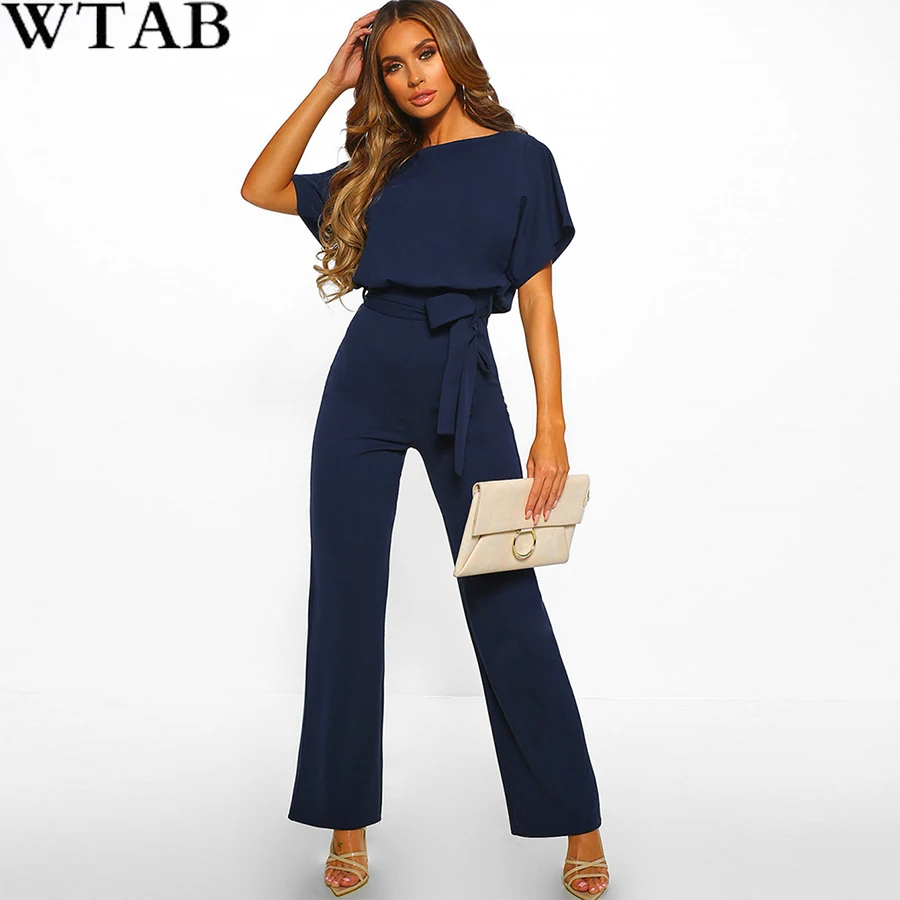 Женский комбинезон с короткими рукавами WTAB однотонный широкими штанинами