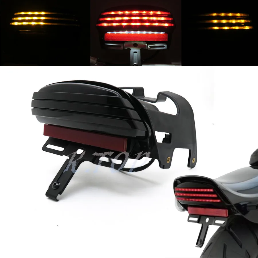 Smoke Tri-Bar LED Fender Turn Signal Tail Light License Plate Bracket For 08+ Harley Dyna Fat Bob |