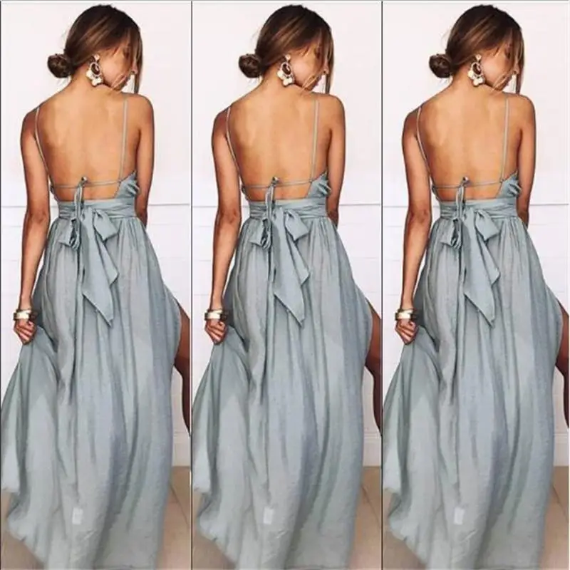 Летнее женское сексуальное платье с лямкой на шее шнуровке длинное вечернее Boho