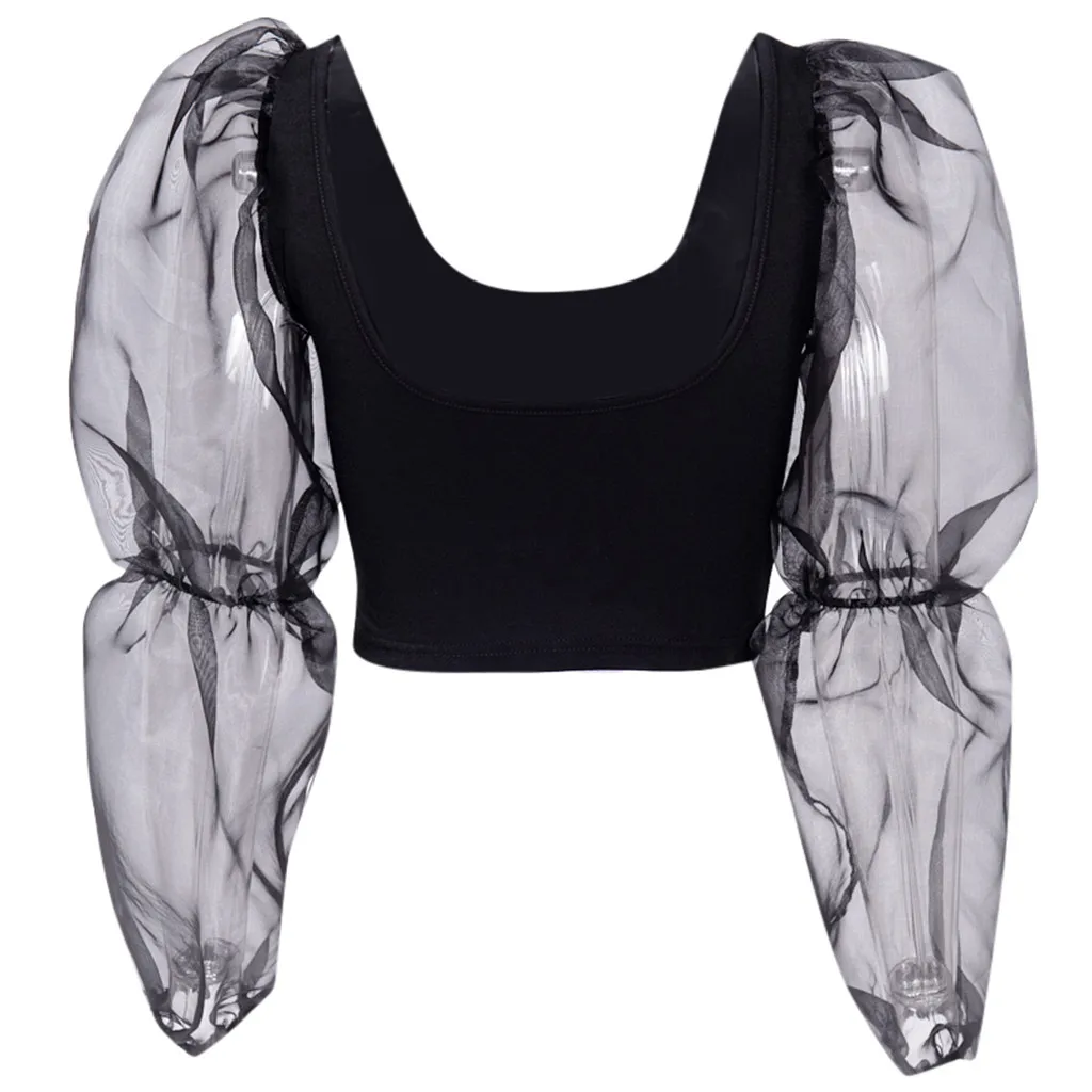 Сексуальные женские рубашки с длинным рукавом сетчатые прозрачные футболки