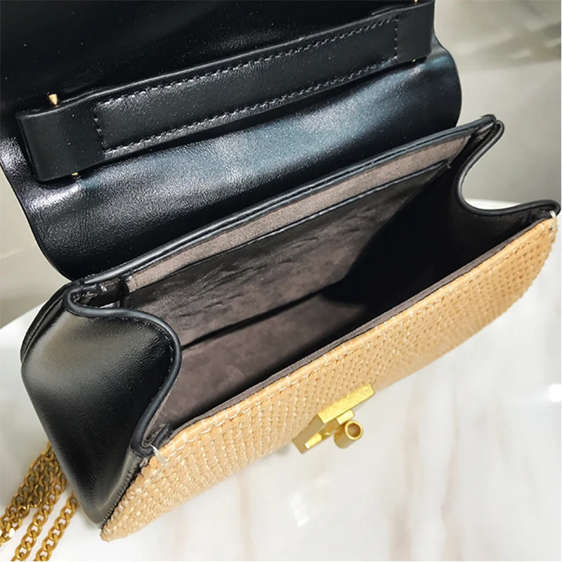 Старинные маленькую сумочку Вязание соломенная кожаные сумки Flap Crossbody Girls