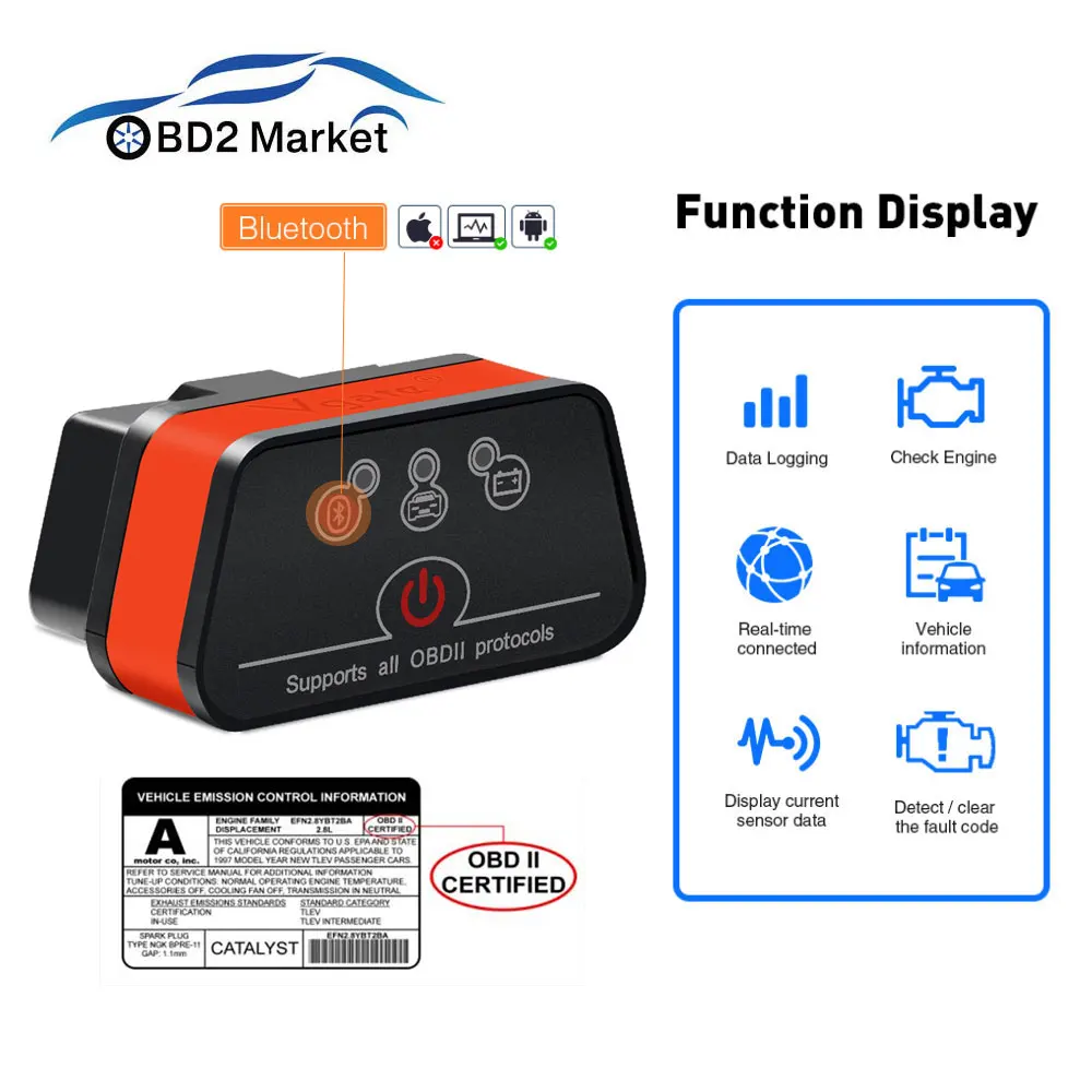 Диагностический сканер OBD2 ELM327 Vgate iCar2 Bluetooth obd obd2 elm 327 V2.1 автомобильный