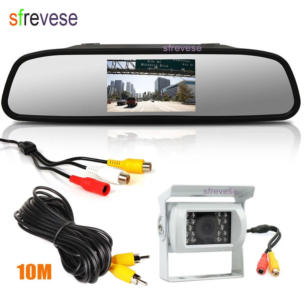 4.3" LCD Vehicle Rear View Mirror Monitor + White 18 LED IR CCD Car Bus Reverse Reversing Parking Backup Camera Waterproof