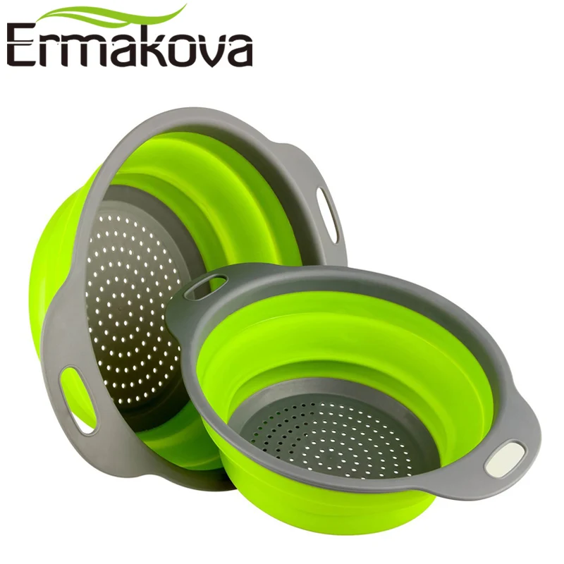 Кухонный складной дуршлаг ERMAKOVA высококачественный силиконовый для овощей и