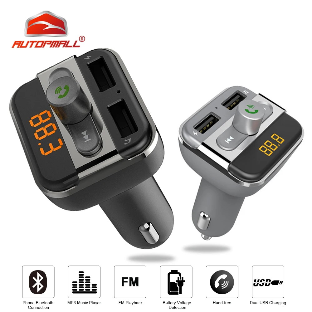 

Автомобильный комплект громкой связи Bluetooth FM-передатчик Bluetooth автомобильное зарядное устройство USB 3,4 а встроенный микрофон со слотом для ка...