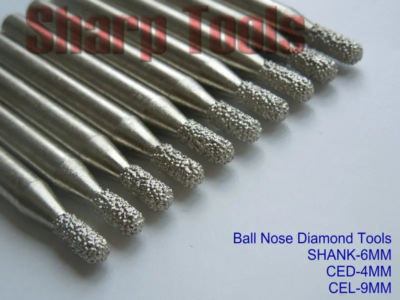 

FREE Ship 6-to-4mm Ball Nose End Milling Tools Brazed Diamond CNC Router Bit Micro Stone Engraving Cutters for 3D Relief Carving