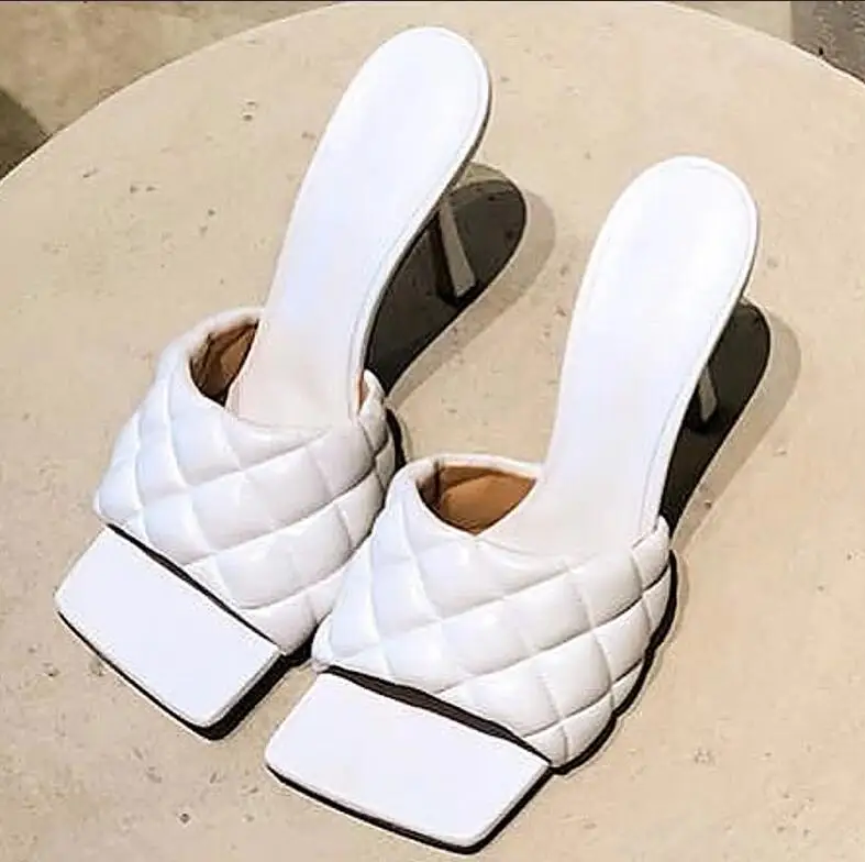 Белый Blue Leather Slippers Women Peep Toe High Heel Shoes Woman Sexy Gladiator Sandals Lady Party Shoes - Цвет: Белый