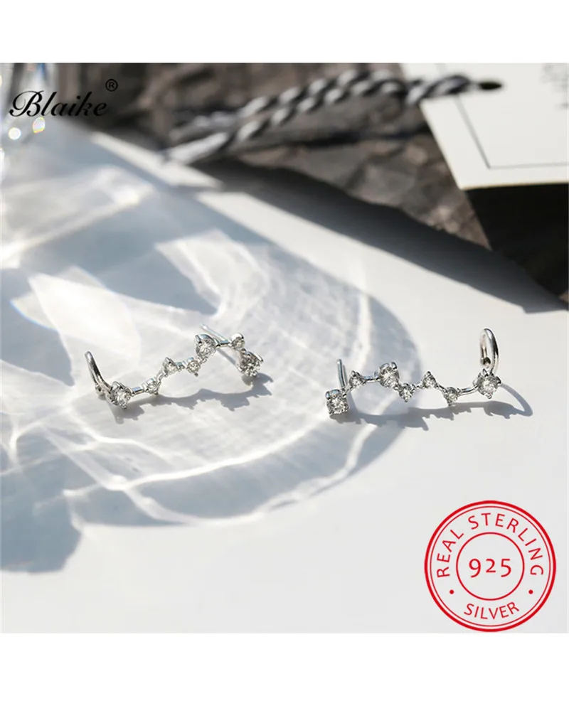 

Blaike Minimalist Female Crystal Wave Stud Earrings For Women 925 Sterling Silver Earrings White Zircon Wedding Studded Earrings