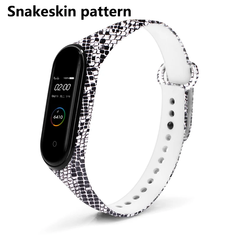 Snakeskin pattern BOORUI Универсальный Miband 3 4 ремешок pulsera inteligente ремешок для xiaomi mi3 mi4 смарт-браслеты с разнообразными цветами - Цвет: Snakeskin pattern