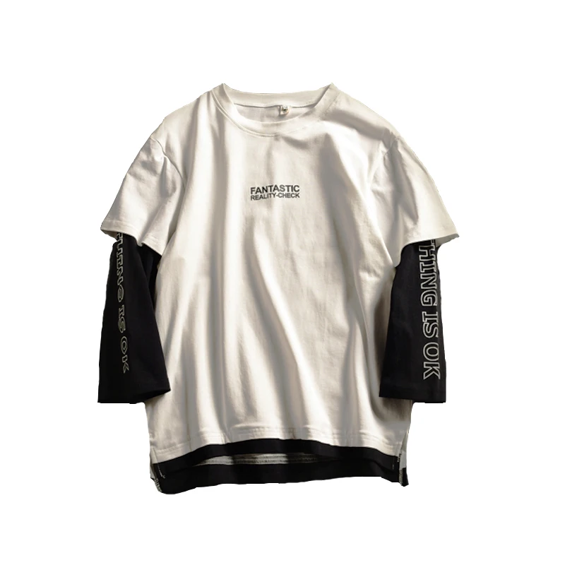 Новинка 2017 одежда для подростков модная Лоскутная футболка из двух частей с