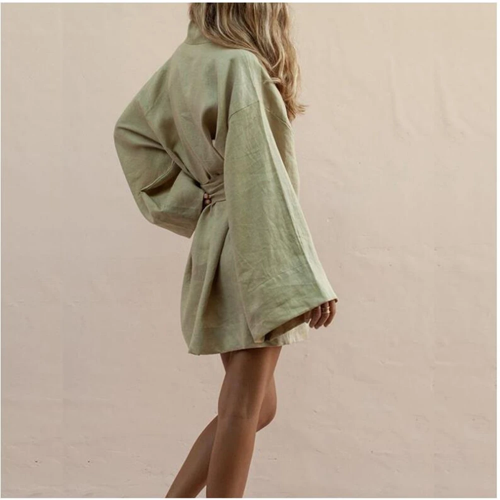 Женское кимоно OMILKA белое хлопковое платье кардиган с v образным вырезом и поясом