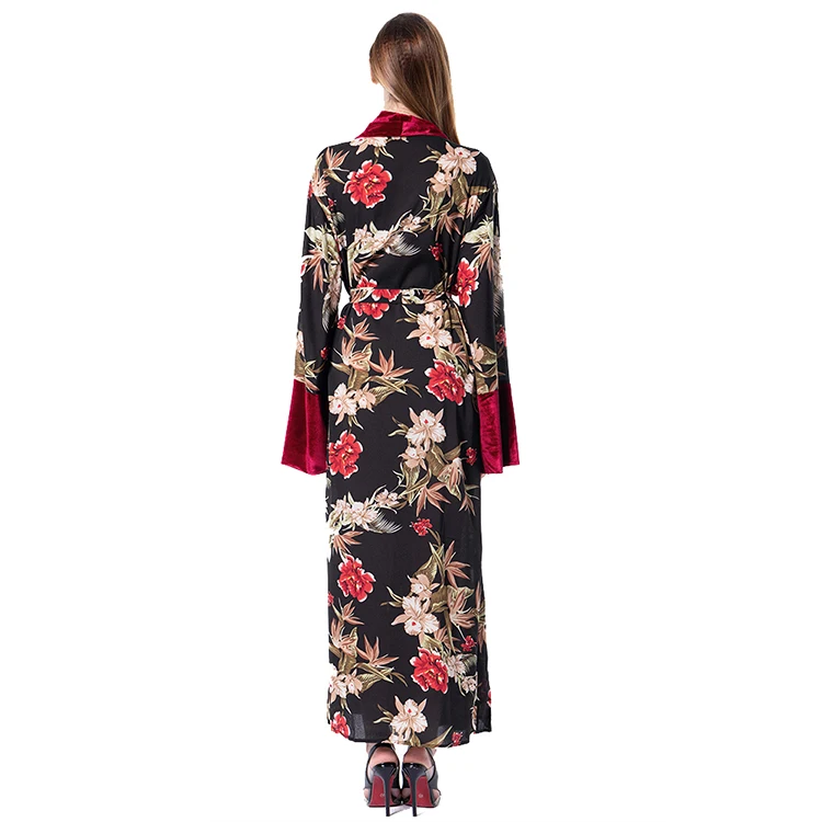 Мусульманское платье Abaya Дубай Женский бархатный красный цветочный кардиган с