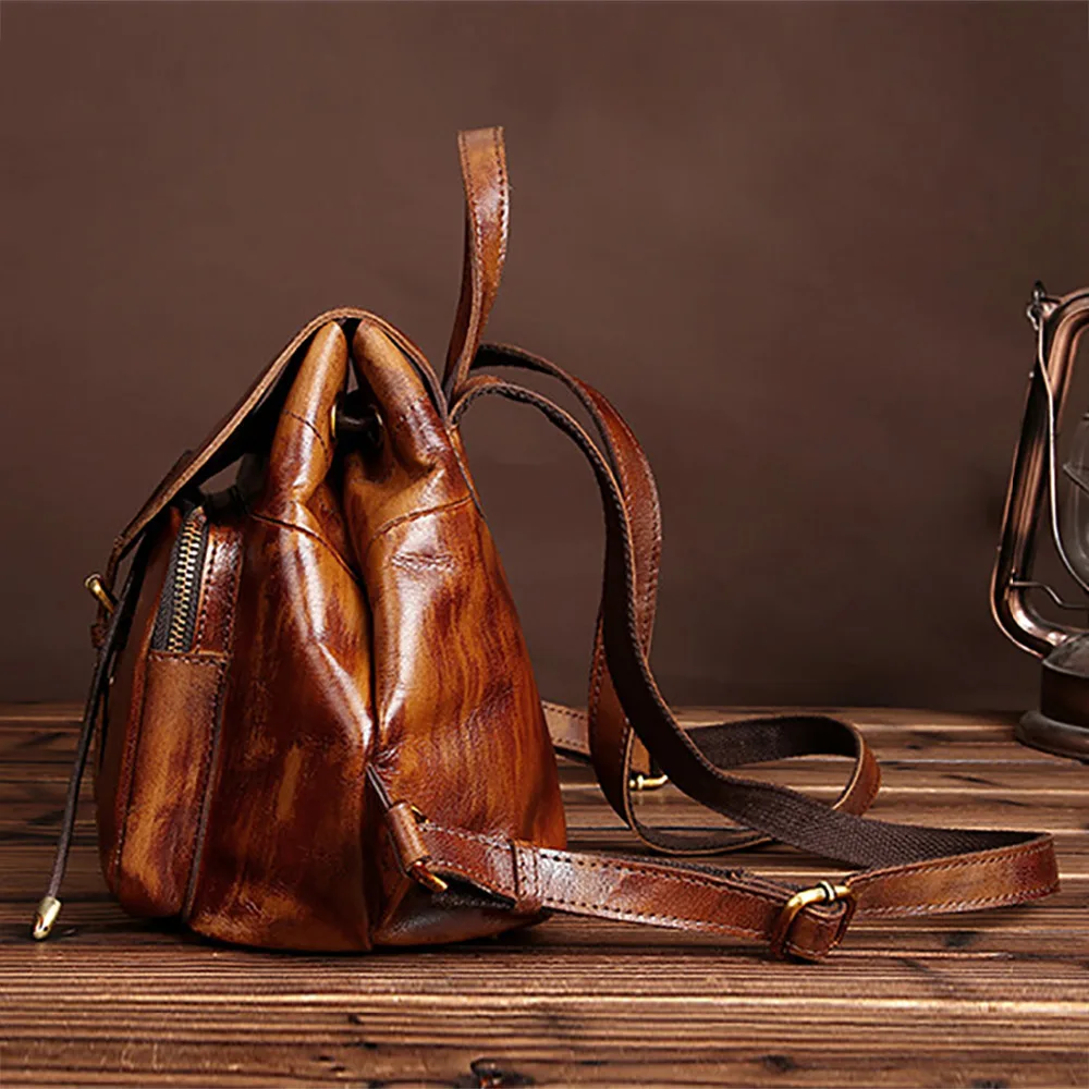 Женский винтажный рюкзак из натуральной воловьей кожи школьный для девушек