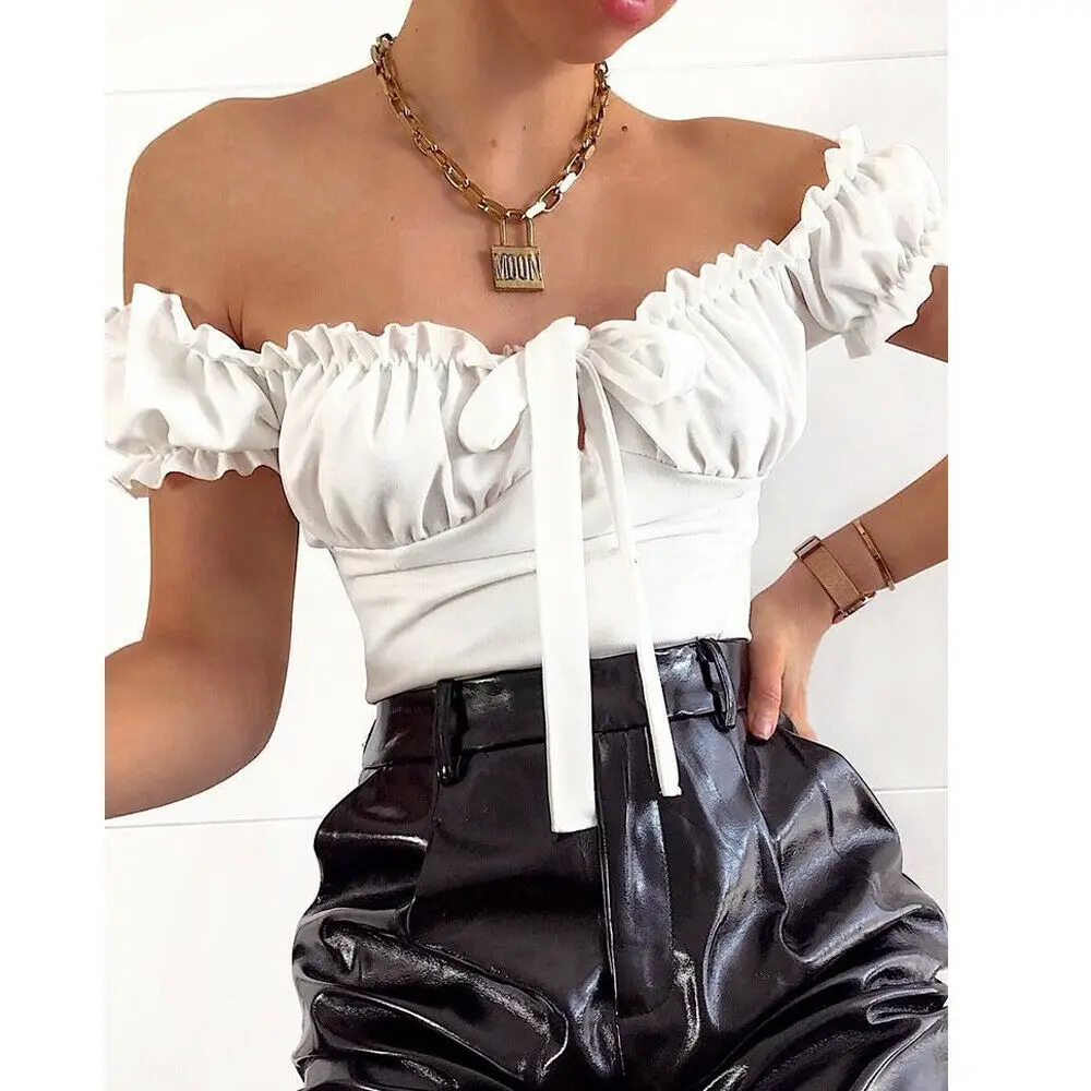 Новое Женское модное повседневное шикарное летнее боди с открытыми плечами