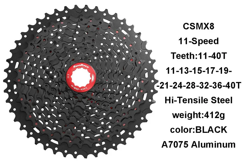 CSMX8-black-40T Sunracing CSMX3 CSMX8 MTB велосипед кассета 10S 11S скорость-11-40 T/11-42 T/11-46 T, черный/серебристый велосипед свободного хода для SLX - Цвет: CSMX8-black-40T