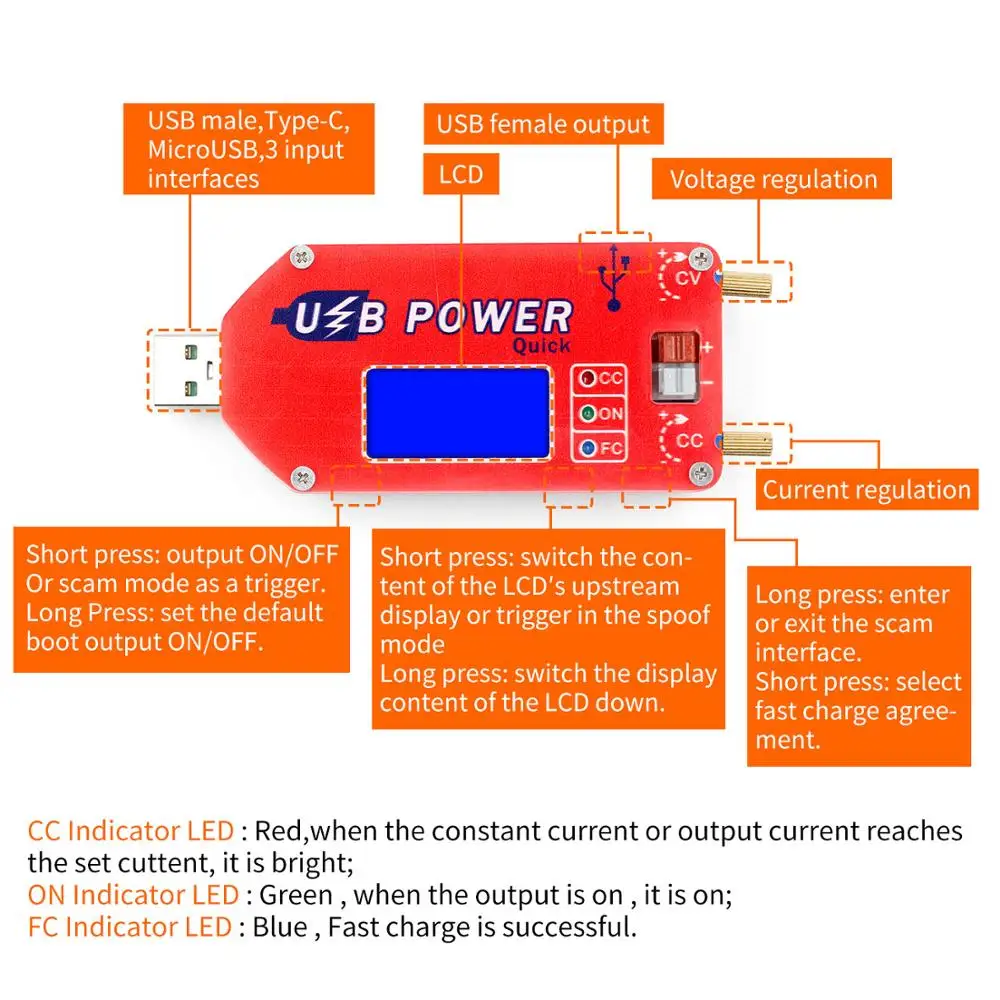Цифровой дисплей DP3A USB регулируемый силовой модуль DC 1 30V 15W QC 2 0 3 FCP быстрая зарядка