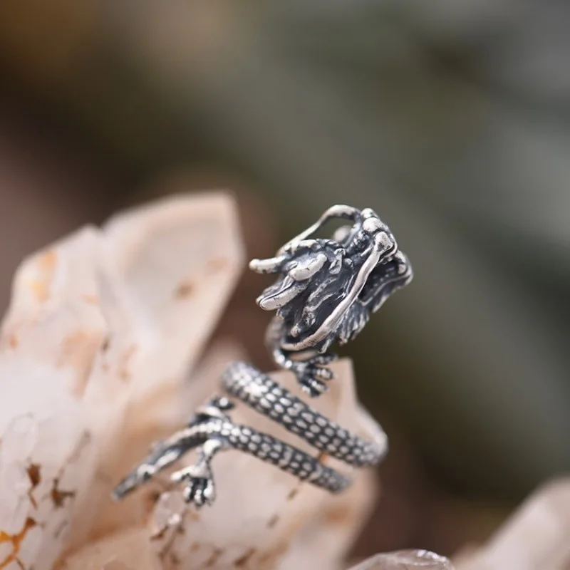 ROMAD Ретро стиль готический панк обернутый дракон регулируемое кольцо для мужчин