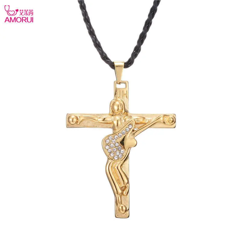 AMORUI Джонни Холлидей нержавеющая сталь гитара колье с подвеской в виде креста