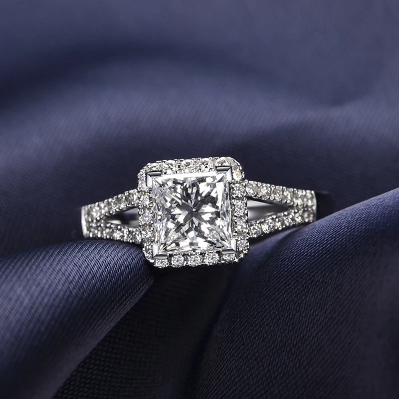 ZOCAI HALO SPLIT SHANK REAL 1.3 CT CERTIFIED D-E / VS DIAMOND ENGAGEMENT RING PRINCESS CUT 18K WHITE GOLD W03185 | Украшения и