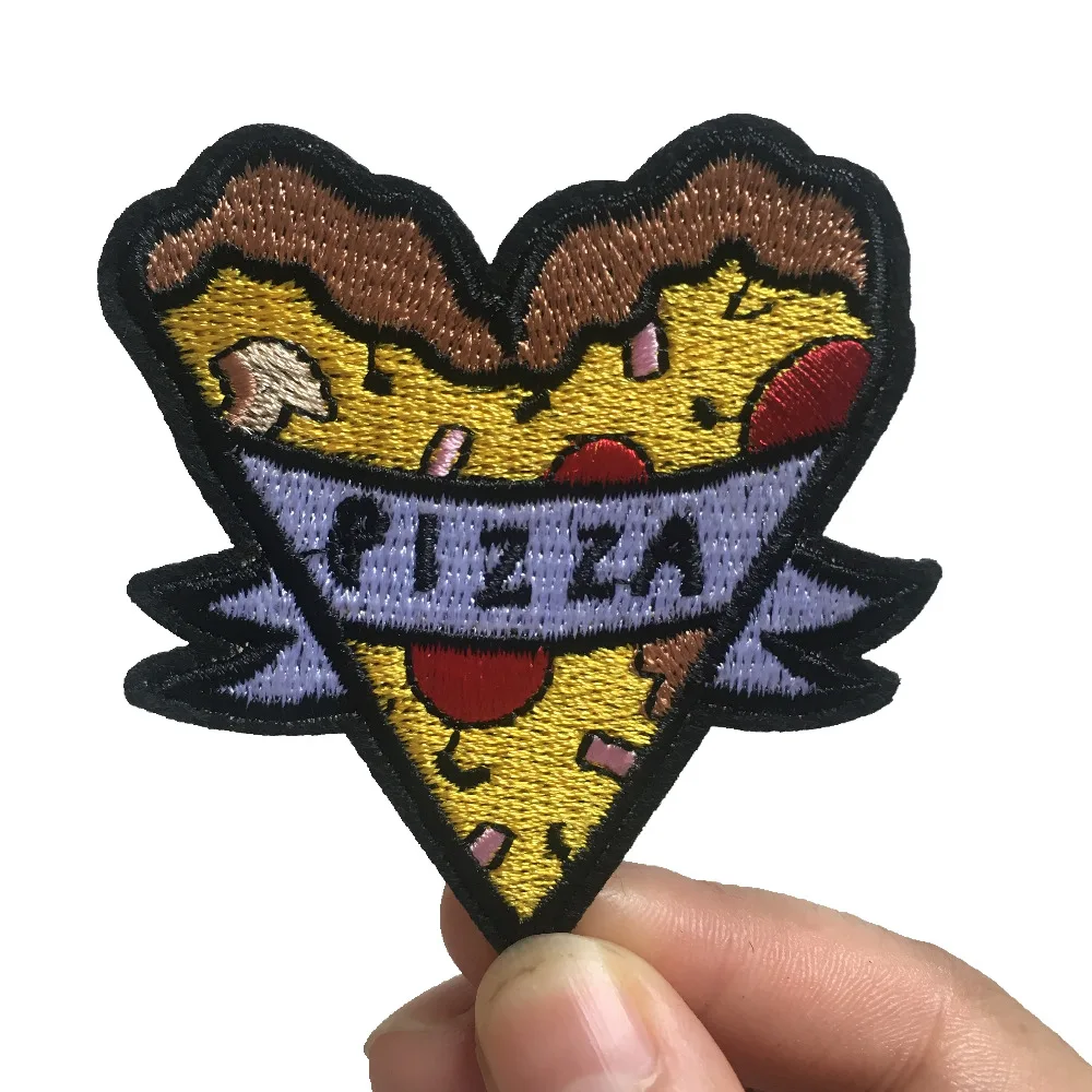 

10 шт./лот вышитые патчи в форме сердца с пиццей термоклейкие декоративные тканевые наклейки с аппликацией для одежды, шляп, обуви