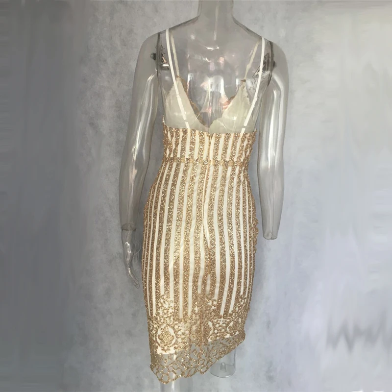 платье женское с пайетками Золотой блесток Для женщин глубоким v-образным
