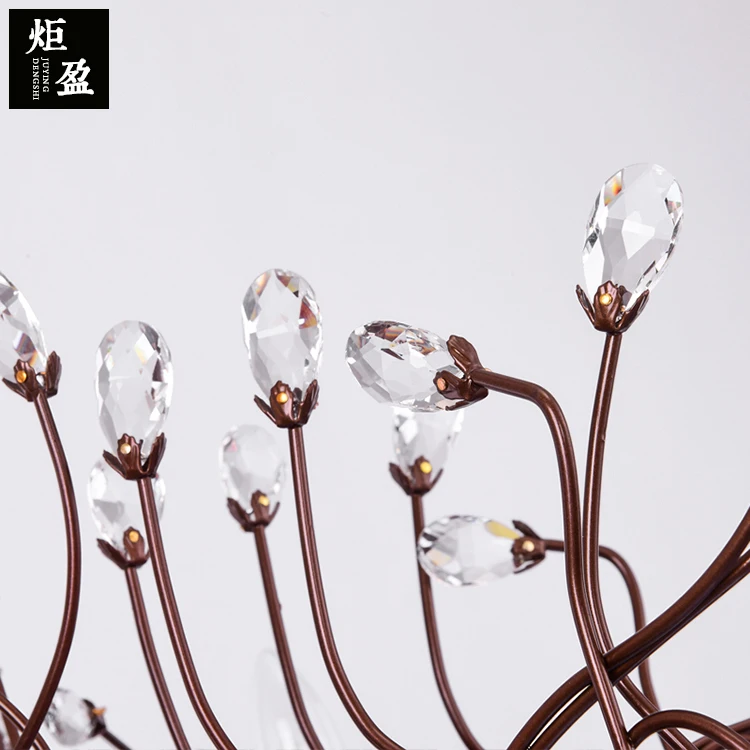 American country village black wrought iron crystal tree branch candle tube chandelier for hotel bar dining room | Освещение