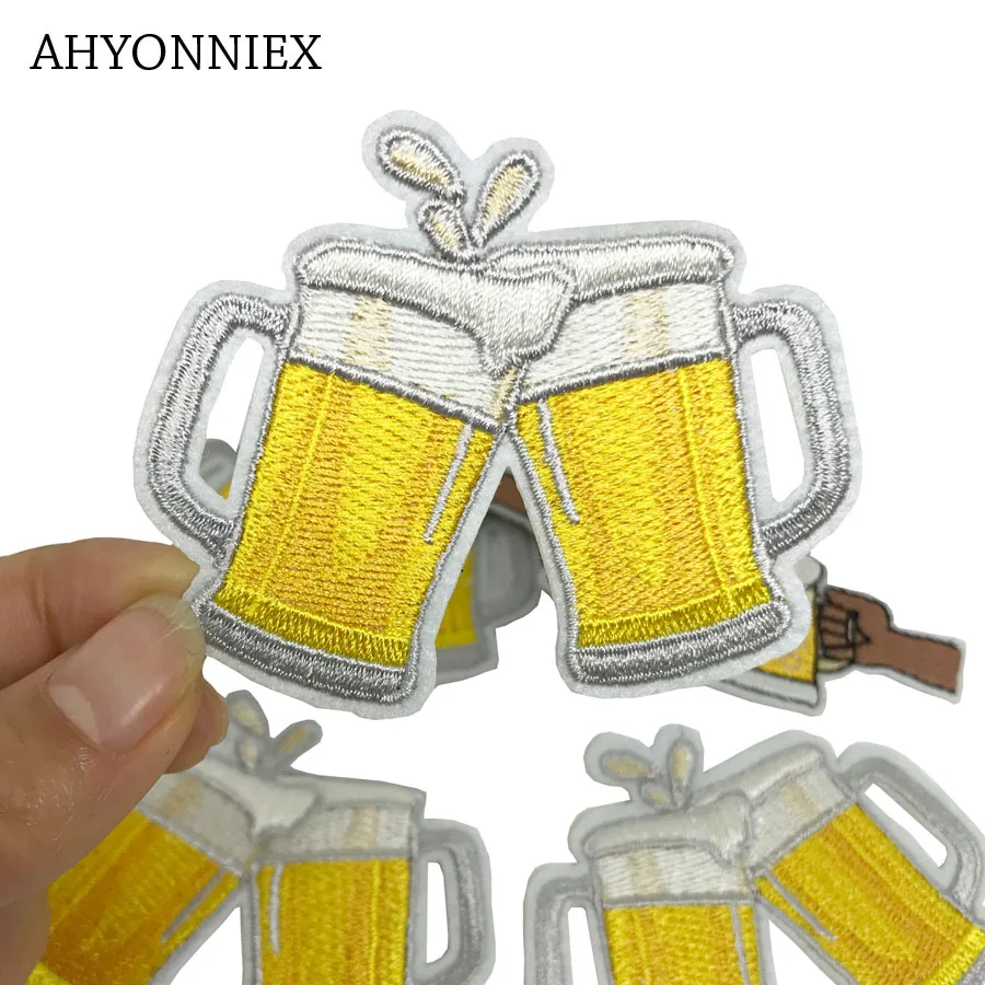 

1 PCS Kawaii Beer Cup Cheers Patches Iron on Badges Stripes Fashion Clothes Appliques Sewing Embroidery Cute Stickers